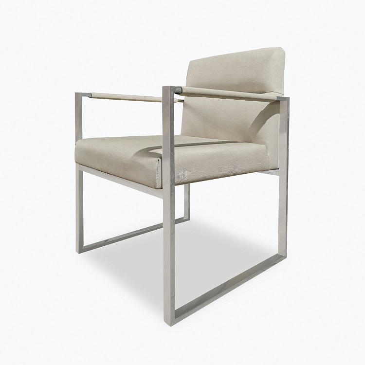 Fauteuil de salle à manger rembourré avec cadre en acier inoxydable contemporain